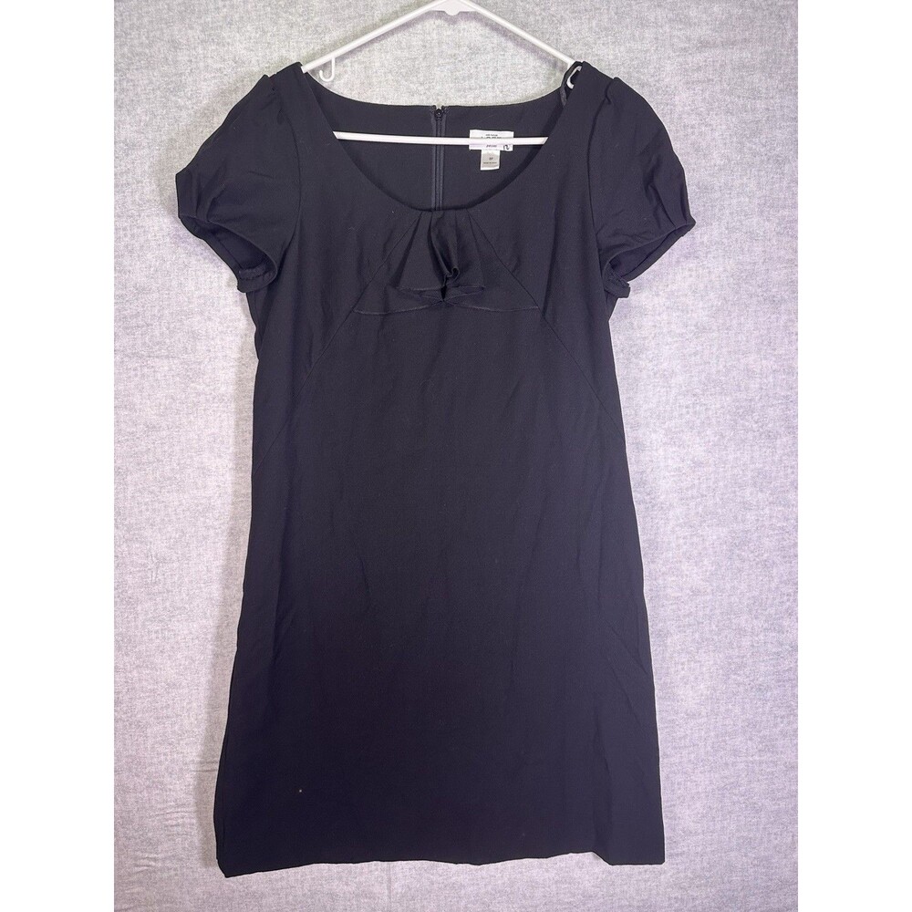 Ann Taylor LOFT Black Cap Sleeve Ruffle Shift Dress Career Cocktail 8 Petite 8P